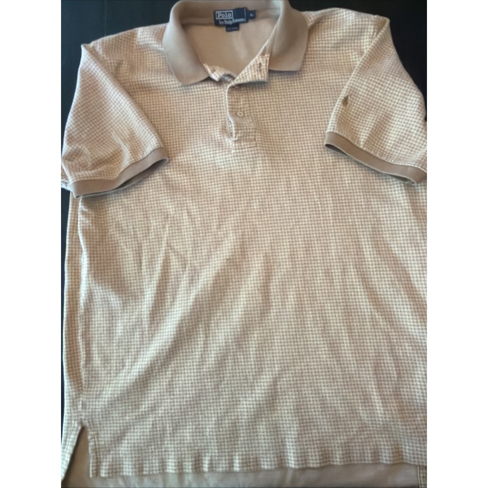 VTG Polo Ralph Lauren Men XL Gray Houndstooth Cotton Polo Shirt Short Sleeve